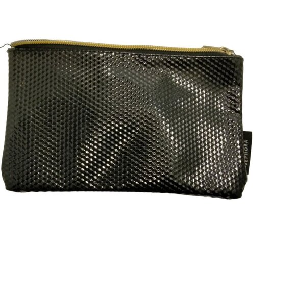 Sephora Make Up Bag Cosmetic Bag Black Shiny Geometric - Picture 1 of 4